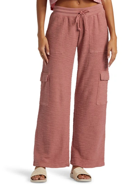 Roxy Off The Hook Cotton Blend Terry Cargo Trousers In Ash Rose