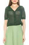 Alexia Admor Josi Crochet Button-up Top In Green