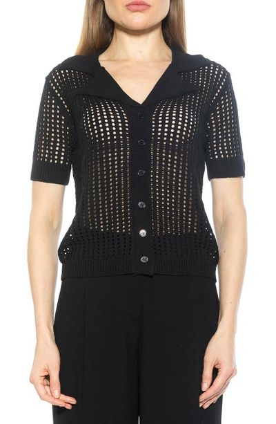 Alexia Admor Josi Crochet Button-up Top In Black