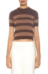 Alexia Admor Pat Stripe Short Sleeve Sweater Top In Brown