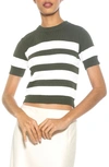 Alexia Admor Pat Stripe Short Sleeve Sweater Top In Sage