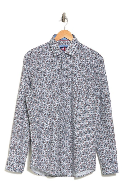 Soul Of London Flower Print Stretch Cotton Button-up Sport Shirt In White