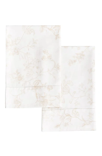 Melange Home Bouquet Cotton Pillowcase Set In White/ Mocha