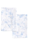 Melange Home Bouquet Cotton Pillowcase Set In White/ Light Blue