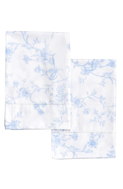 Melange Home Bouquet Cotton Pillowcase Set In White/ Light Blue