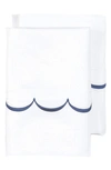 Melange Scalloped Edge Embroidered 600 Thread Count Pillowcases In White/ Navy