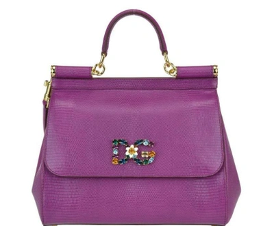 Dolce & Gabbana Sicily Leather Tote Bag In Purple