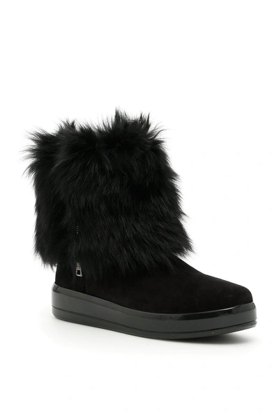 Prada Fur Boots In Black