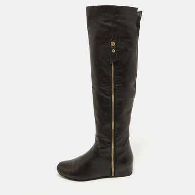 Pre-owned Stuart Weitzman Black Leather Knee Length Boots Size 36.5