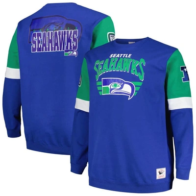 Mitchell & Ness Men's  Royal Seattle Seahawks Big And Tall Fleece Pullover Sweatshirt