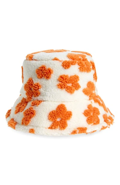 Bp. Fleece Bucket Hat In White- Orange