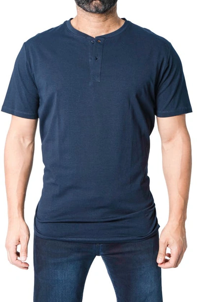Maceoo Core Short Sleeve Henley In Blue