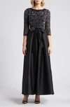 Pisarro Nights Sequin Bodice Gown In Black/ Gunmetal