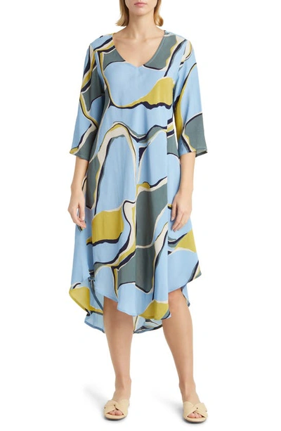 Masai Copenhagen Nora Print Long Sleeve A-line Dress In Oasis