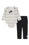 Nike Babies'  Just Do It Stripe Ruffle Bodysuit & Leggings Set In Black