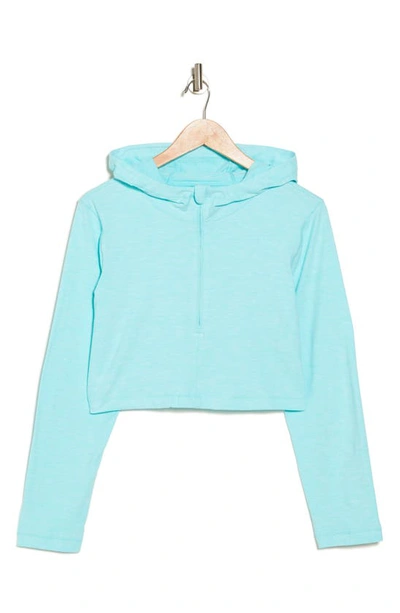 90 Degree By Reflex Half Zip Pullover Hoodie Top In Heather Aruba Blue