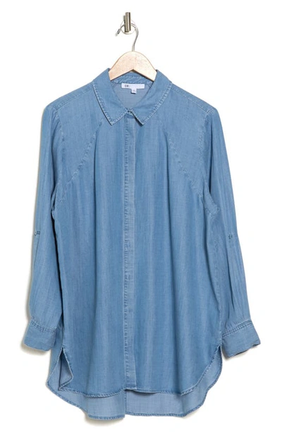 Dr2 By Daniel Rainn Roll Sleeve Chambray Button-up Tunic Shirt