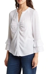 Dr2 By Daniel Rainn Ruffle Embroidered Button-up Top In New White