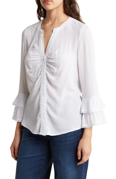 Dr2 By Daniel Rainn Ruffle Embroidered Button-up Top In New White