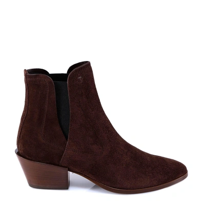 Tod's Heeled Suede Ankle Boots In Brown