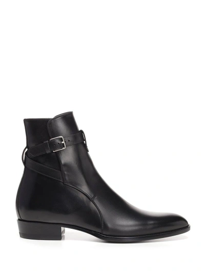 Saint Laurent Wyatt 30 Jodhpu Patent Leather Boots In Black