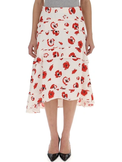 Proenza Schouler Frilled Poppy Print Skirt In White