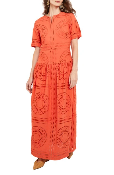 Misook Eyelet Embroidery Maxi Dress In Spice