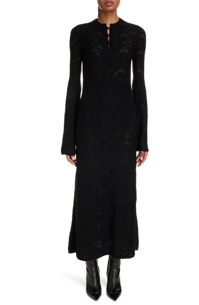 Chloé Floral Jacquard Long Sleeve Wool & Silk Sweater Dress In Black