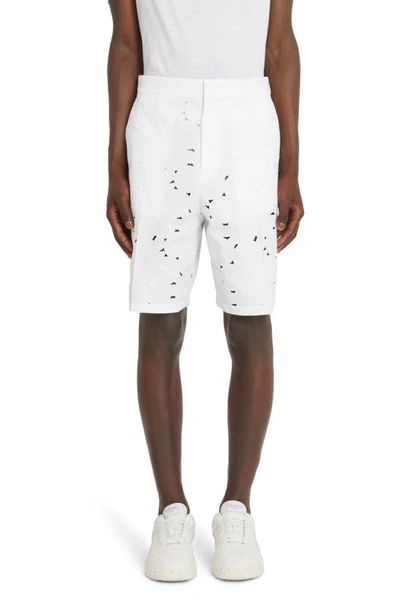 Valentino Eyelet Embroided Bermuda Shorts In Bianco