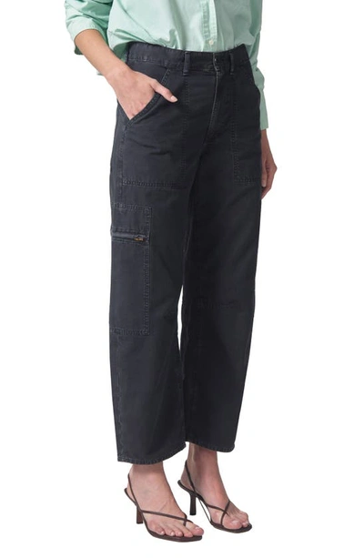 Citizen Of Humanity Marcelle Low Rise Barrel Cargo Pants In Washed Black