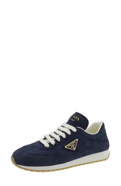 Prada Triangle Logo Low Top Trainer In Bleu