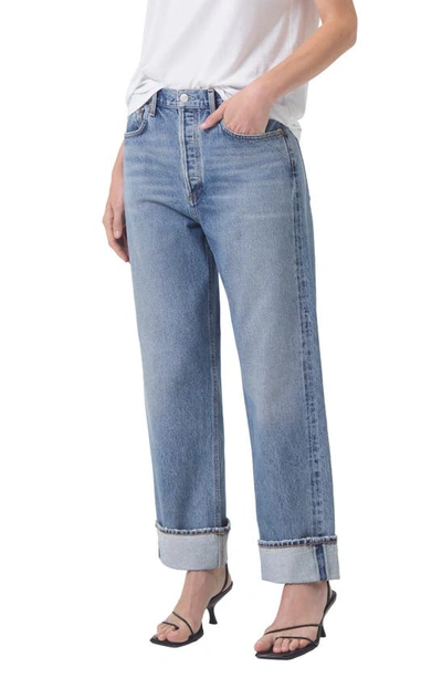 Agolde Fran High Waist Wide Straight Leg Jeans In Blue