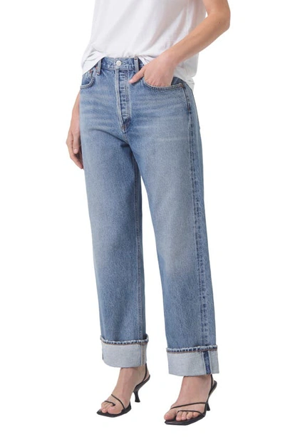 Agolde Fran Low Slung Straight Jean In Invention In Blue