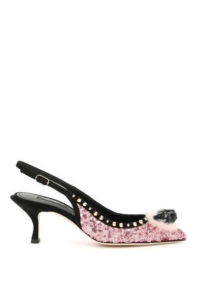 Dolce & Gabbana Sequins And Studs Slingbacks In Pink,black