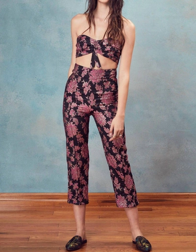 For Love & Lemons Luella Metallic Crop Top In Black Metallic Floral In Multi