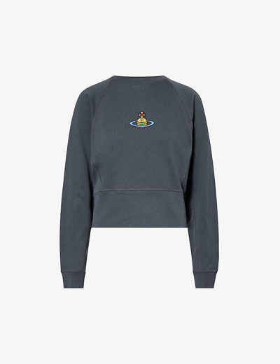 Vivienne Westwood Womens Grey Athletic Logo-embroidered Cotton-jersey Sweatshirt