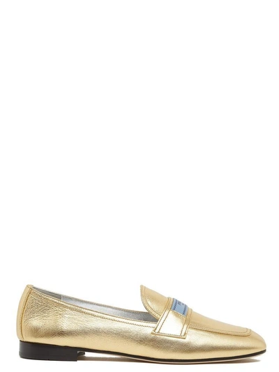 Prada Etiquette Metallic Loafers In Gold