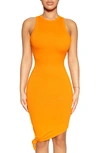 Naked Wardrobe Side Tie Asymmetric Hem Tank Dress In Deep Orange