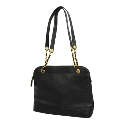 Pre-owned Chanel Triple Coco Black Leather Shopper Bag ()