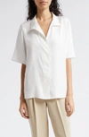 Vince Stand Collar Silk Blend Blouse In White