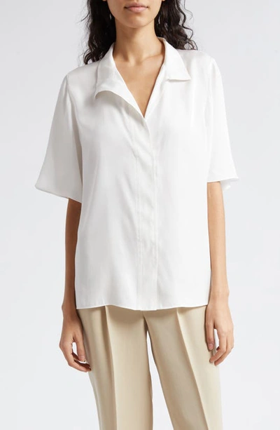 Vince Stand Collar Silk Blend Blouse In Off White