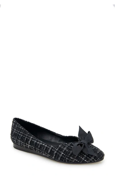 Reaction Kenneth Cole Lily Bow Bouclé Tweed Flat In Black/ White