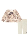 Nike Babies'  Leopard Print Fleece Sweatshirt & Leggings Set In Pale Ivory Heather