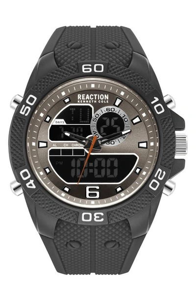 Kenneth Cole Reaction Analog & Digital Display Silicone Strap Watch, 50mm In Black/ Grey