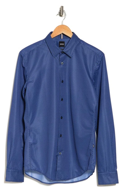 Hugo Boss Roan Diamond Print Button-up Shirt In Dark Blue