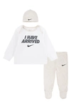 Nike Babies'  I Have Arrived T-shirt, Footed Leggings & Beanie Set In Pale Ivory Heather