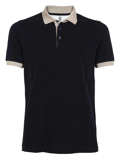 Brunello Cucinelli Contrasting Collar Polo Shirt In Blue