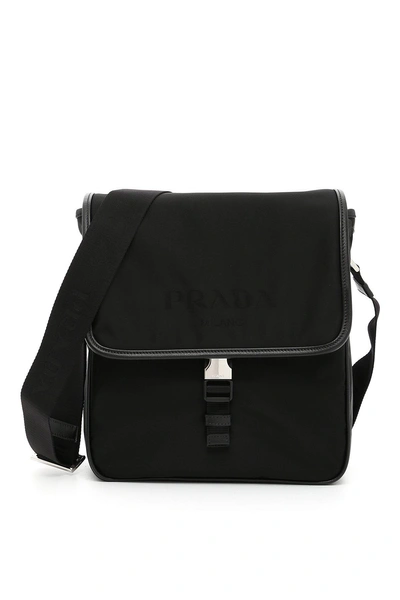 Prada Flap Messenger Bag In Black