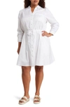 By Design Adira Long Sleeve Poplin Midi Shirtdress In Bright White
