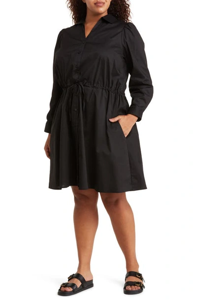 By Design Adira Long Sleeve Poplin Midi Shirtdress In Black